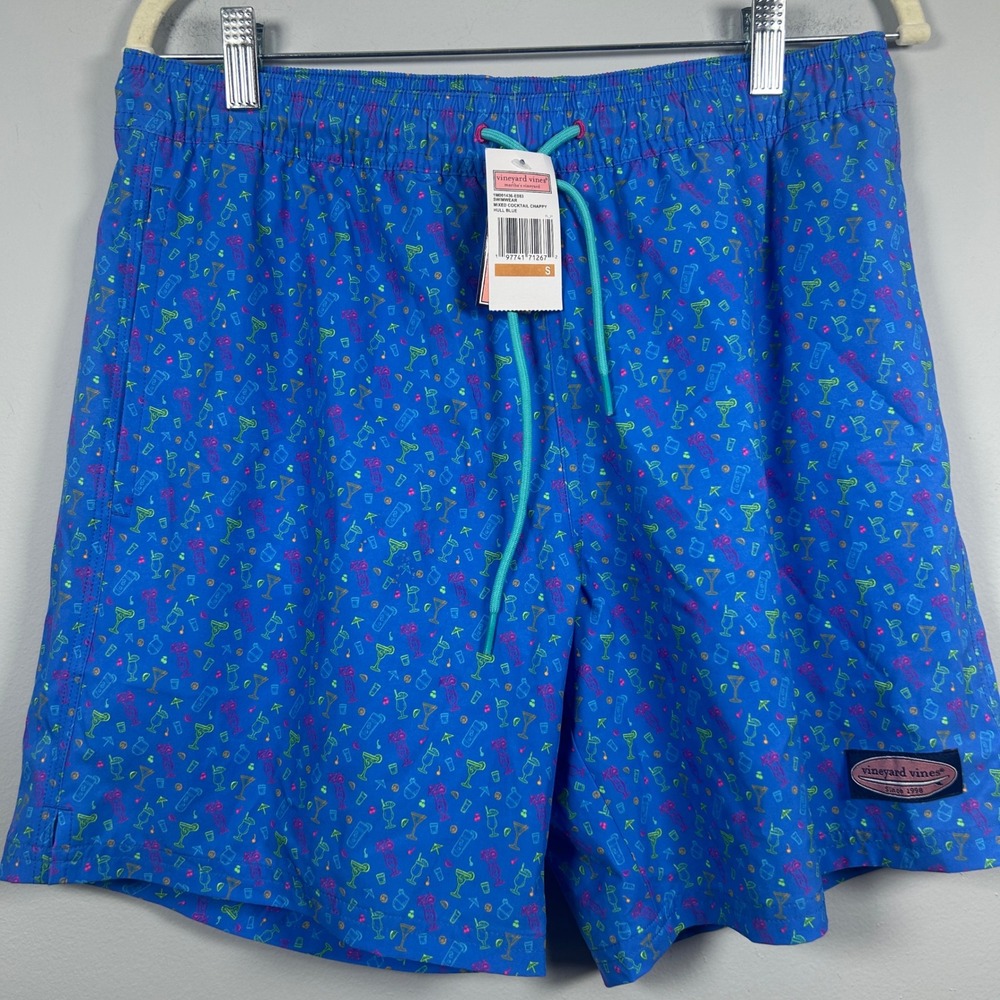 NWT Vineyard Vines Swim Trunks Mens Small Blue Mixed Cocktail Chappy 7in Inseam